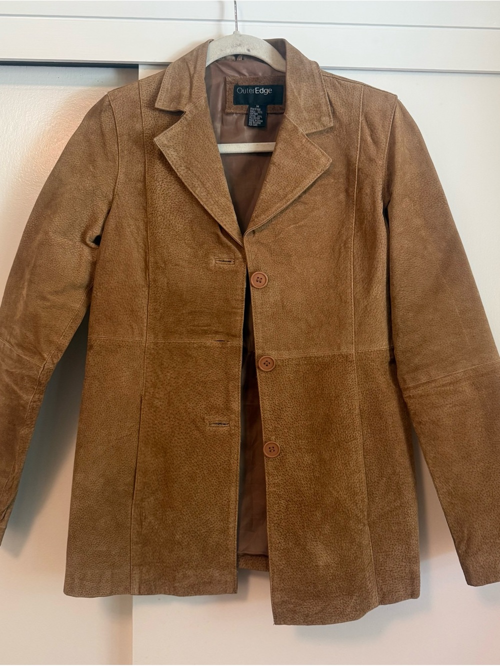 Outer Edge Women's Tan Suede Genuine Leather Button-Front Jacket